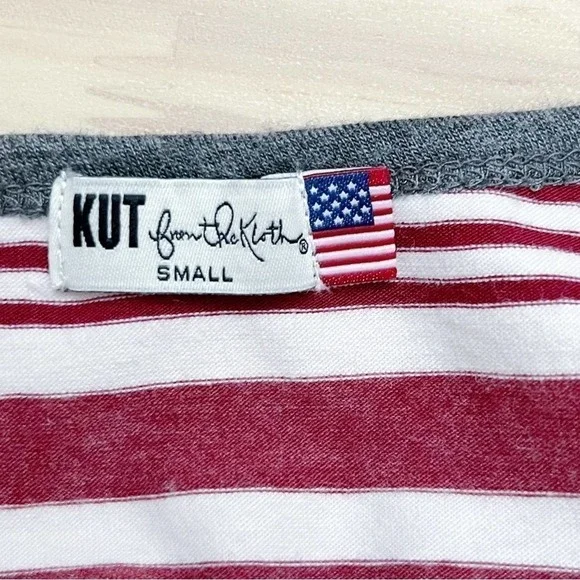 Kut from the Kloth Cotton Crewneck Long Sleeve Top in Maroon Striped, Size Small - Picture 3 of 9